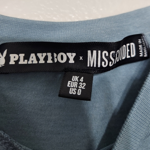 Playboy x Missguided Teal Repeat Masthead Long Sleeve Oversized T-Shirt - Picture 3 of 5
